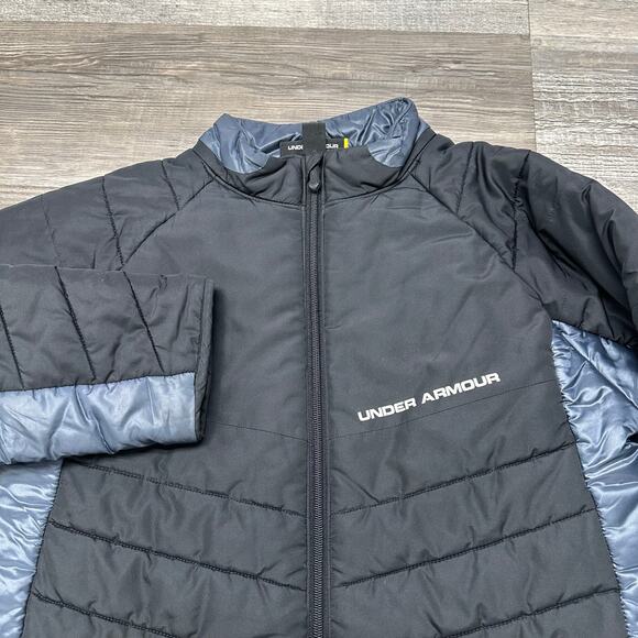 Under Armour Black‎ Gray Boys M Loose Zip Up Insulated Quilted Puffer Jacket EUC - Picture 1 of 9
